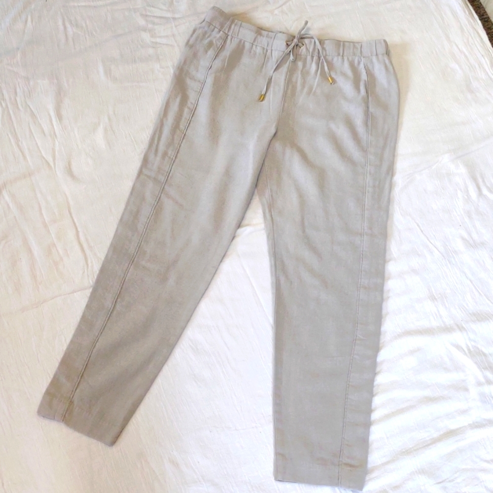 Ellen Tracy Linen Tapered Leg Pants, Drawstring Waist, sz S, EUC